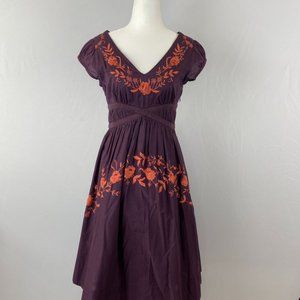 Anthropologie Lithe purple Embroidered Dress Sz 2